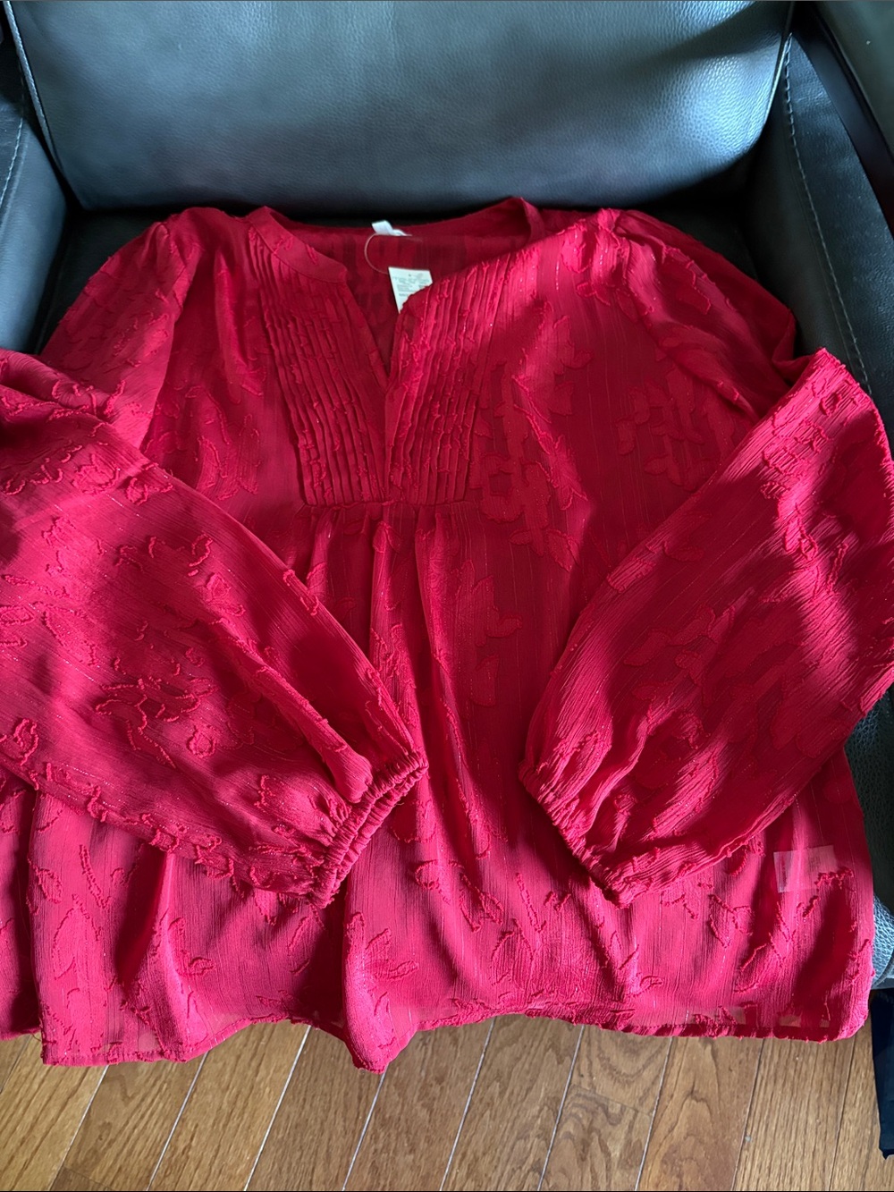 Maurices Red Pintuck Peasant Blouse